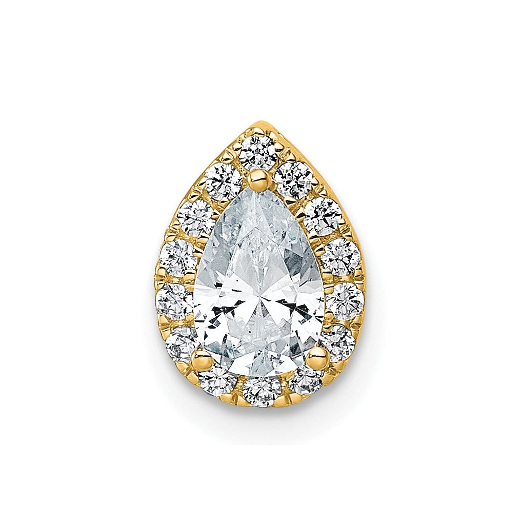 14K Yellow Or White Gold Lab Grown Diamond VS+ F+ Pear Complete Halo Chain Slide Pendant