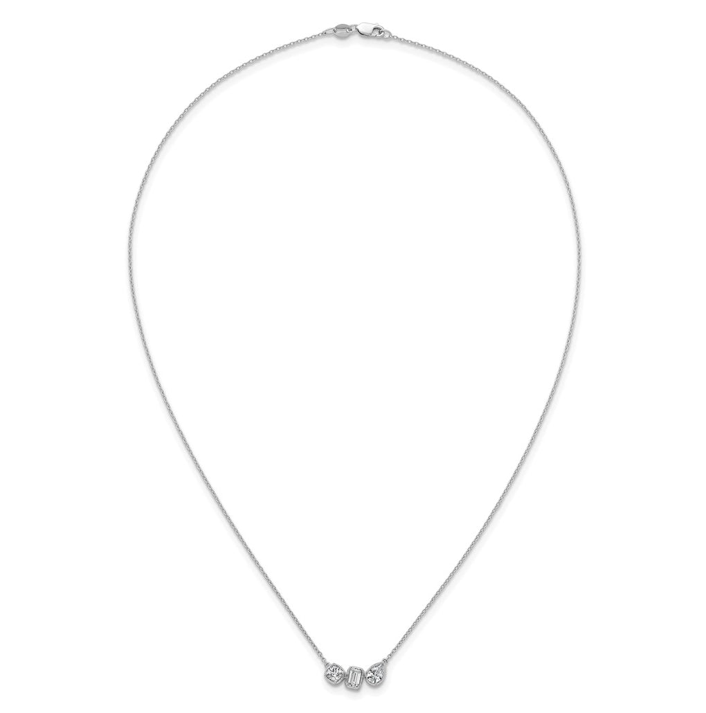 14k White Gold 1 carat Lab Grown Diamond VS+ F+ Complete 18 inch Three Stone Fashion Necklace