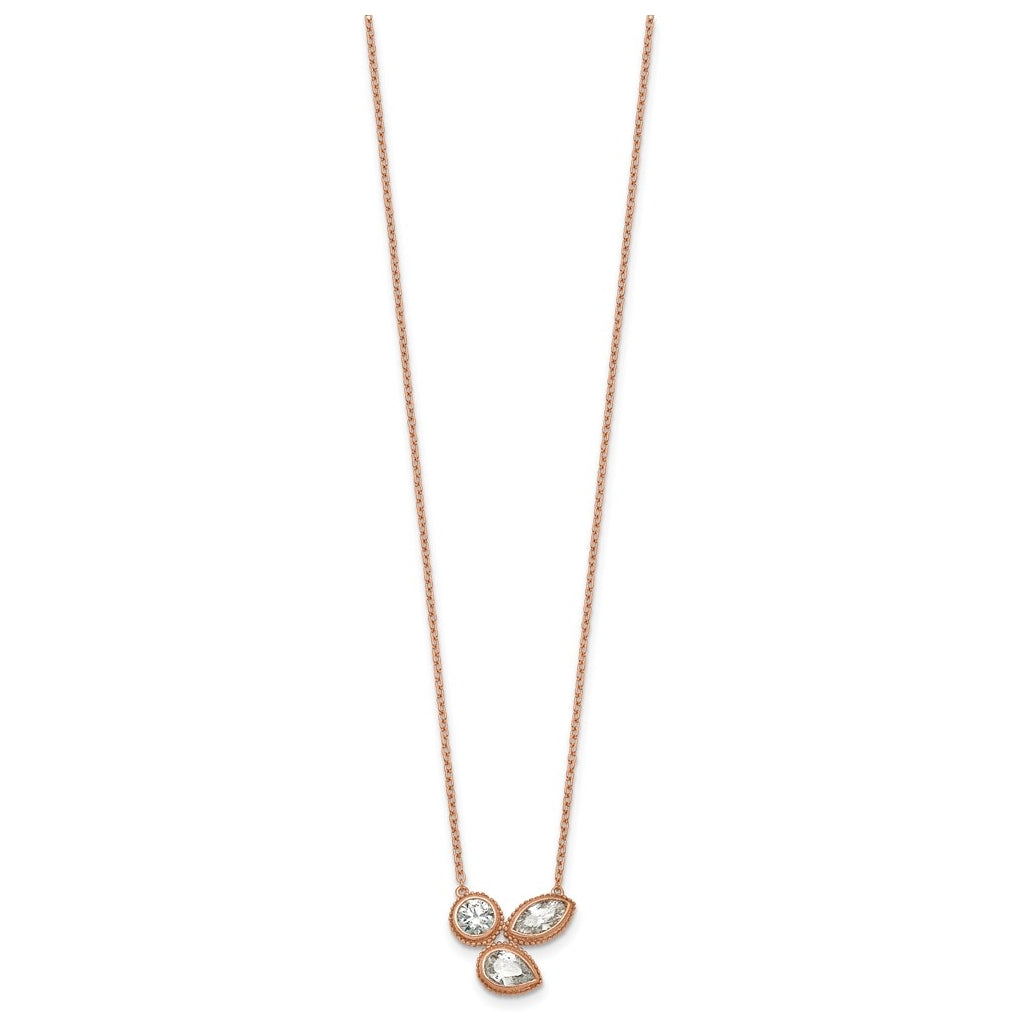 14k Rose Gold 1 carat Lab Grown Diamond VS+ F+ Complete 18 inch Three Stone Fashion Necklace