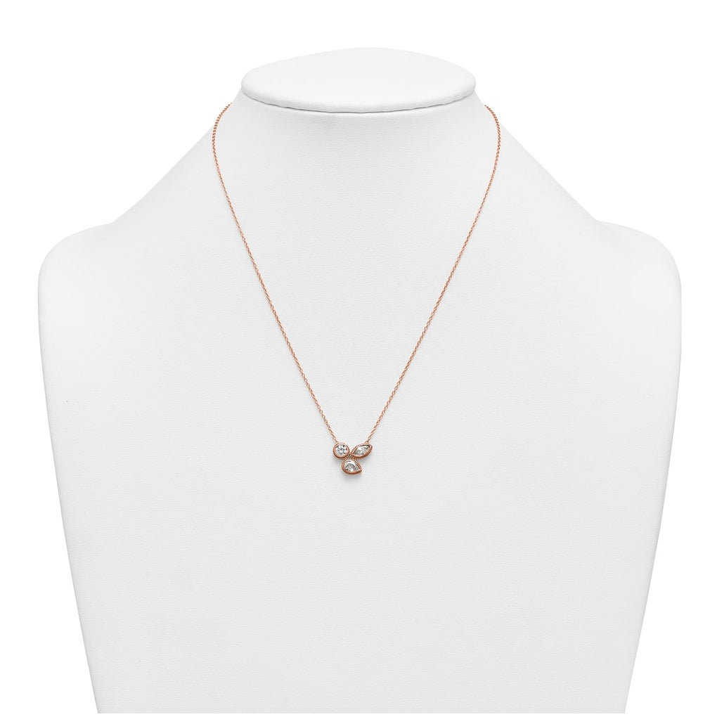 14k Rose Gold 1 carat Lab Grown Diamond VS+ F+ Complete 18 inch Three Stone Fashion Necklace