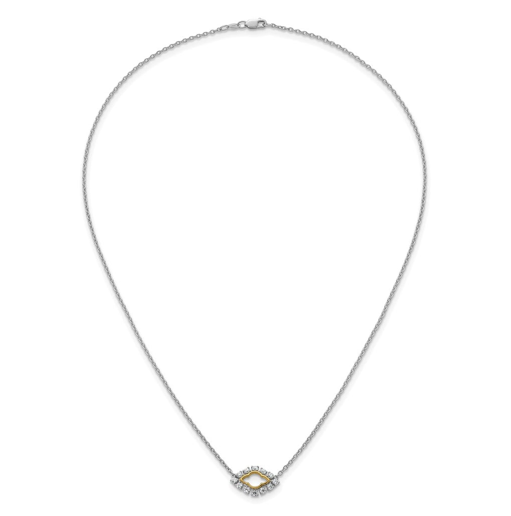 14k Two-Tone 3/8 carat Lab Grown Diamond VS+ F+ Complete 18 inch Fashion Evil Eye Necklace