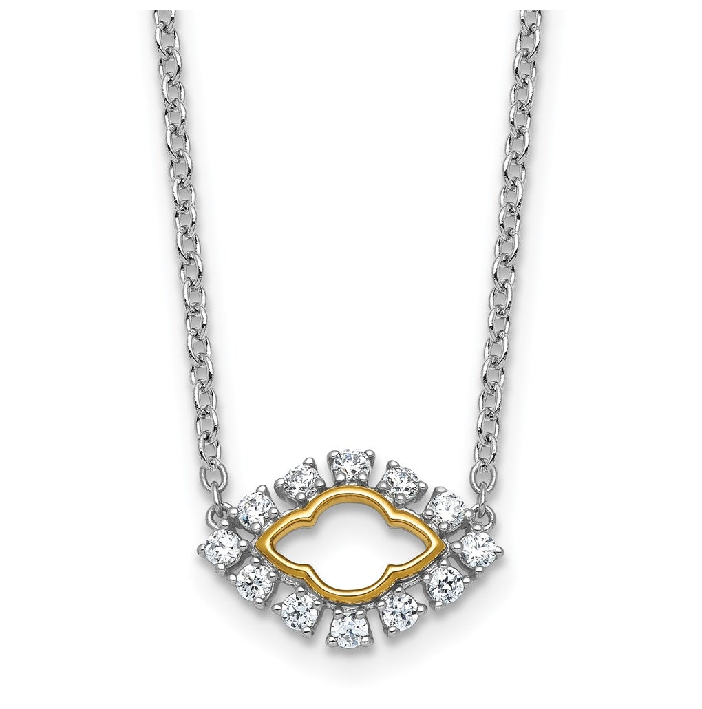14k Two-Tone 3/8 carat Lab Grown Diamond VS+ F+ Complete 18 inch Fashion Evil Eye Necklace