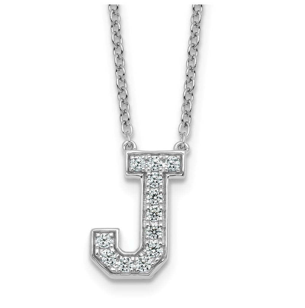 14k White Gold Lab Grown Diamond VS+ F+ Complete Letter 18 inch Initial Necklace
