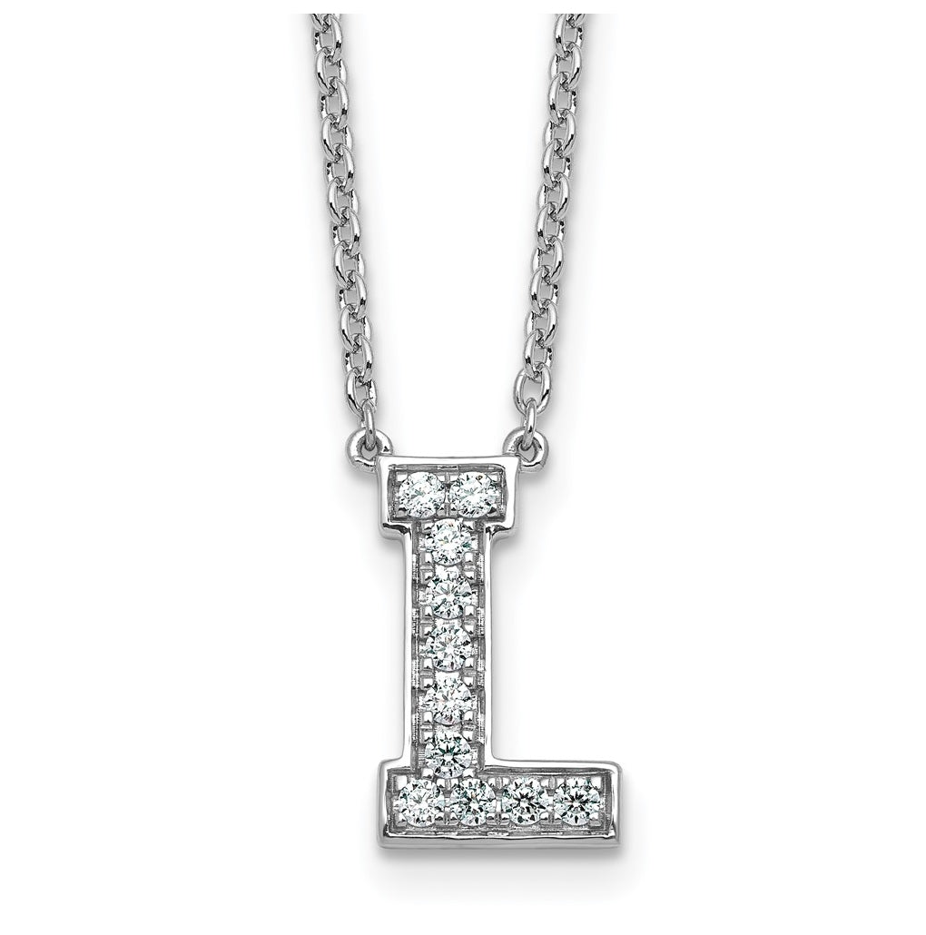 14k White Gold Lab Grown Diamond VS+ F+ Complete Letter 18 inch Initial Necklace