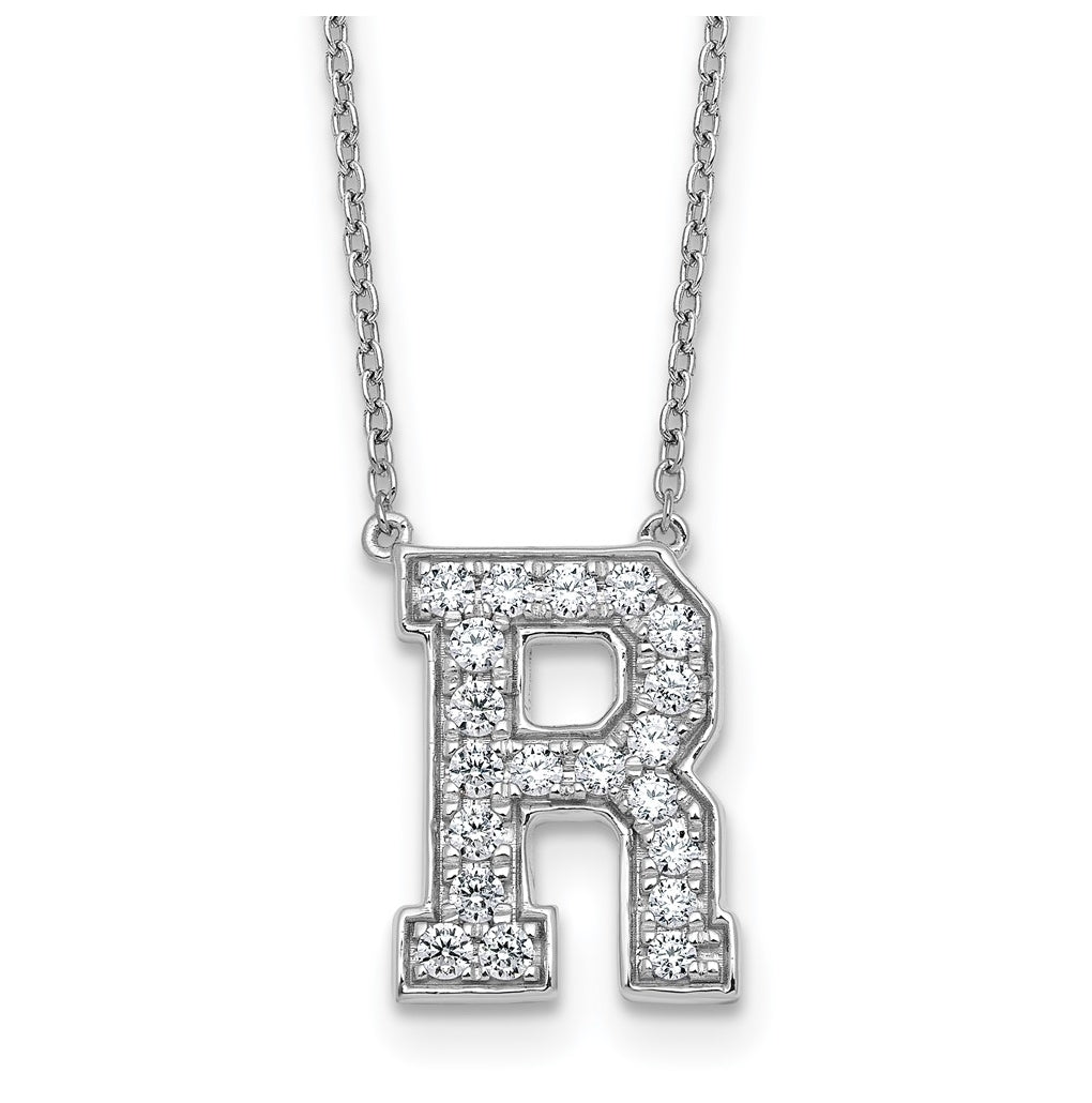 14k White Gold Lab Grown Diamond VS+ F+ Complete Letter 18 inch Initial Necklace
