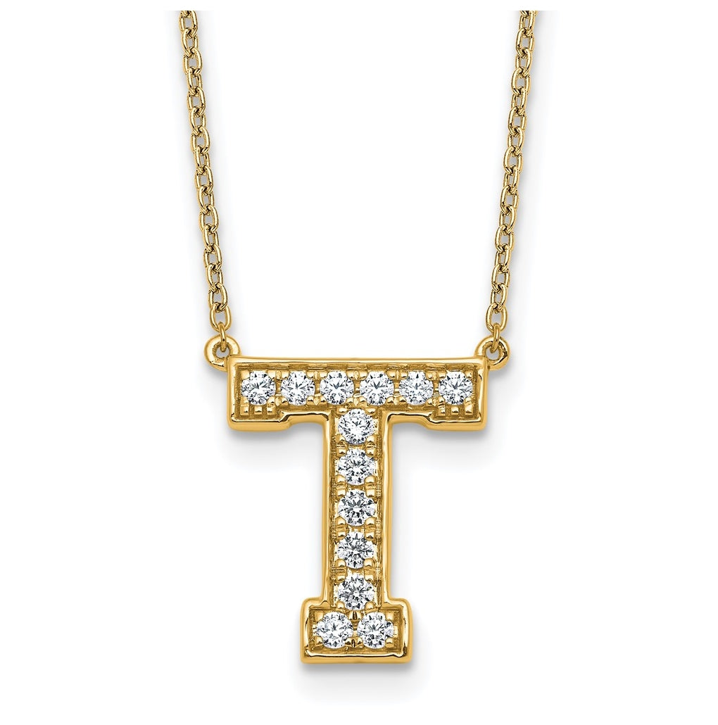 14k Yellow Gold Lab Grown Diamond VS+ F+ Complete 18 inch Initial Necklace