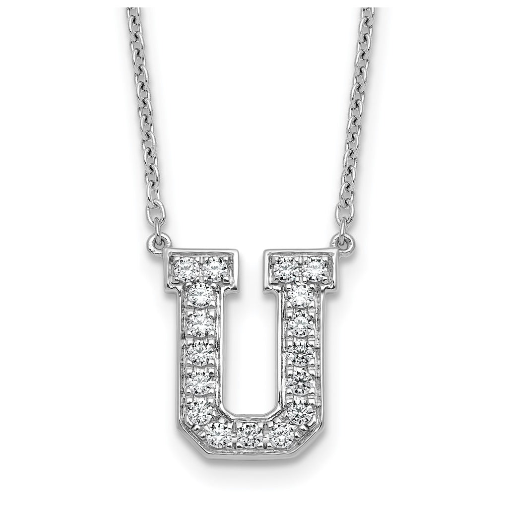 14k White Gold Lab Grown Diamond VS+ F+ Complete Letter 18 inch Initial Necklace
