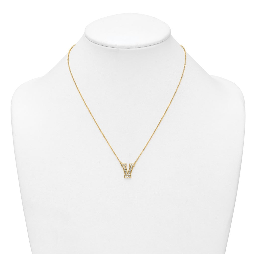 14k Yellow Gold Lab Grown Diamond VS+ F+ Complete 18 inch Initial Necklace