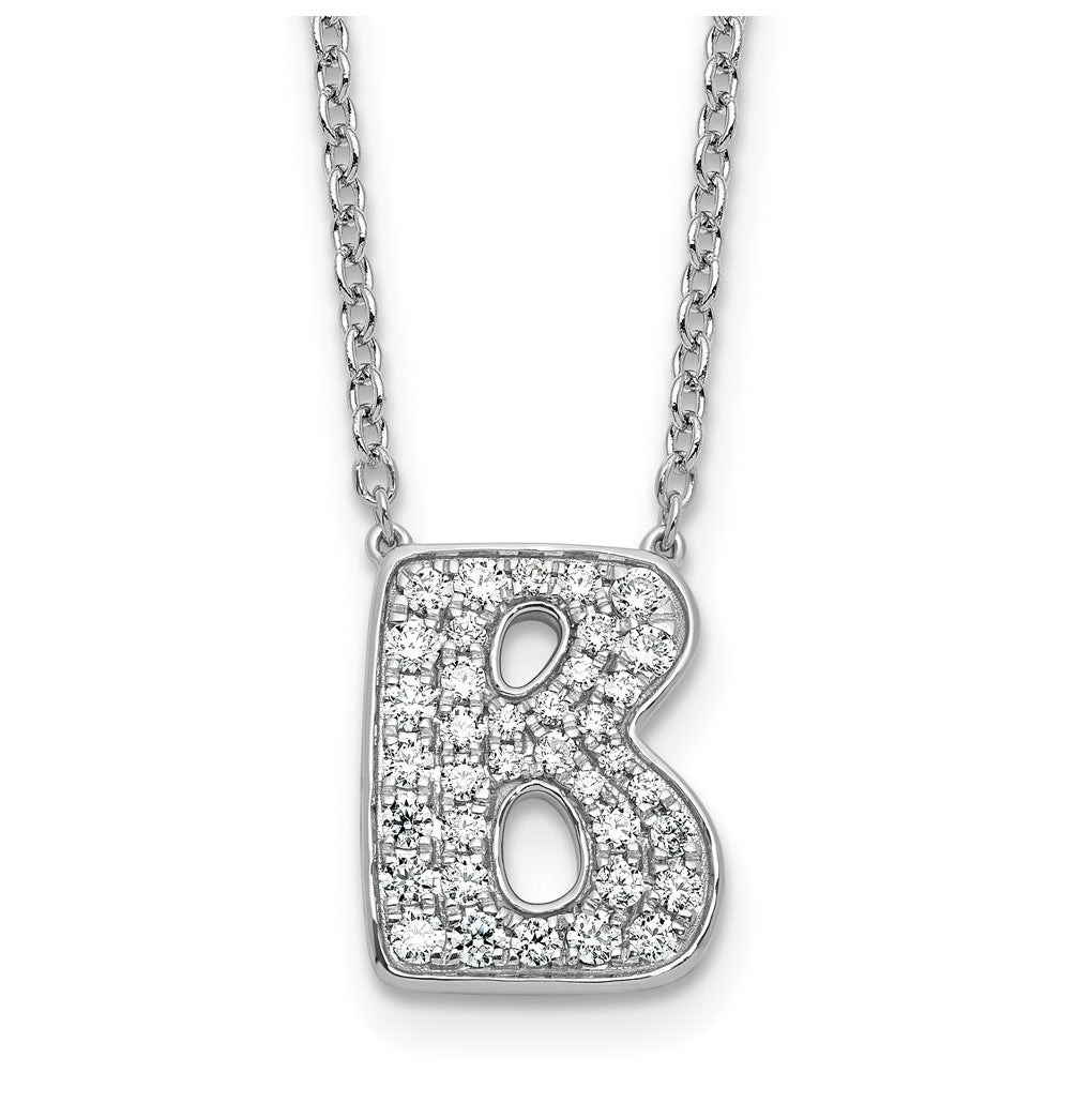 14k White Gold Lab Grown Diamond VS+ F+ Complete Letter 18 inch Initial Necklace