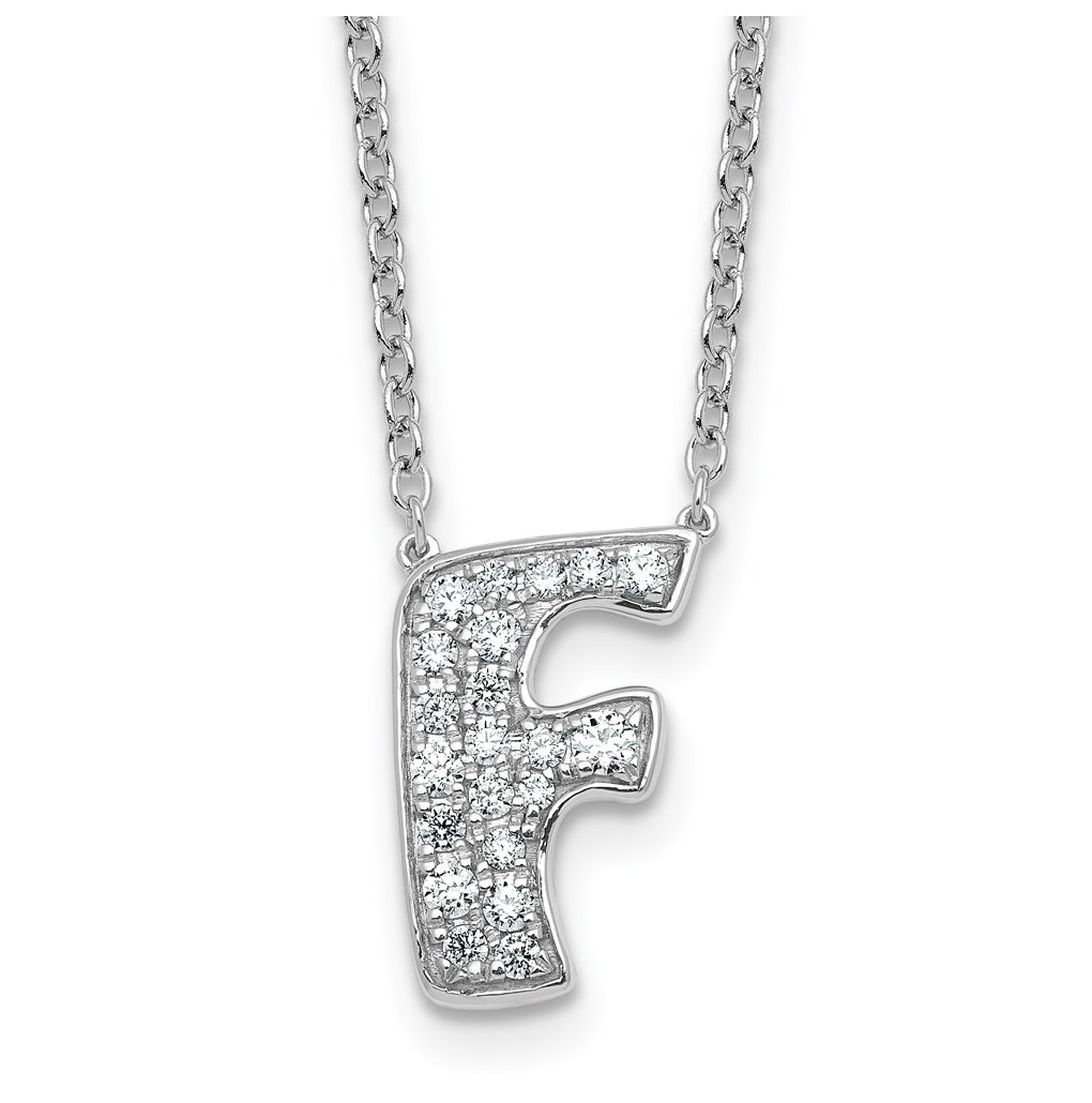 14k White Gold Lab Grown Diamond VS+ F+ Complete Letter 18 inch Initial Necklace