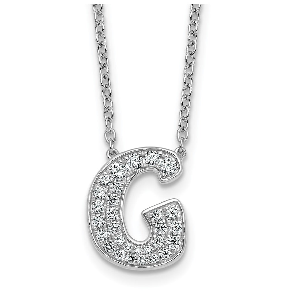 14k White Gold Lab Grown Diamond VS+ F+ Complete Letter 18 inch Initial Necklace