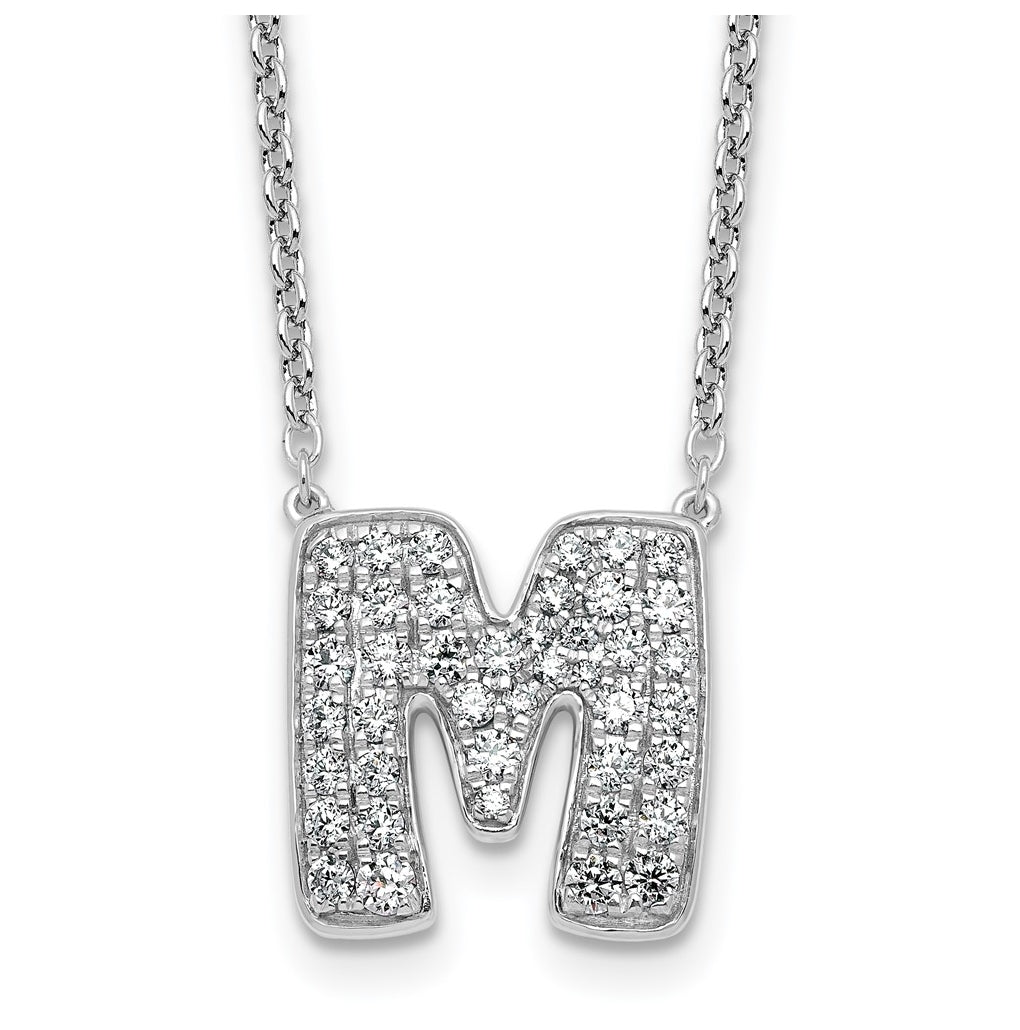 14k White Gold Lab Grown Diamond VS+ F+ Complete Letter 18 inch Initial Necklace