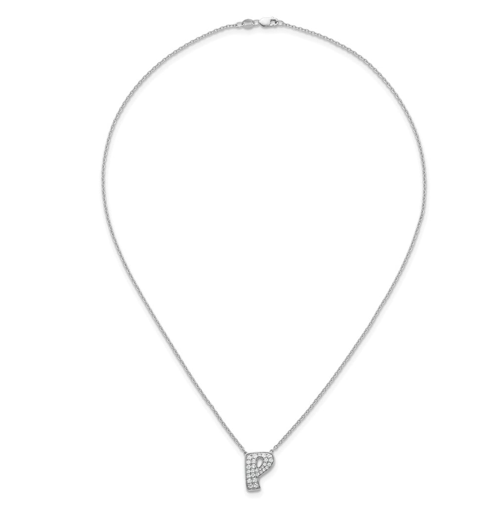 14k White Gold Lab Grown Diamond VS+ F+ Complete Letter 18 inch Initial Necklace