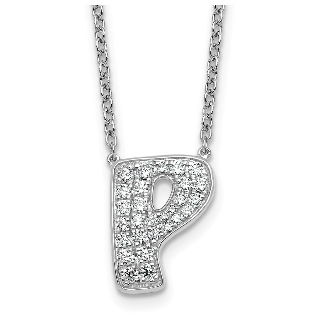 14k White Gold Lab Grown Diamond VS+ F+ Complete Letter 18 inch Initial Necklace
