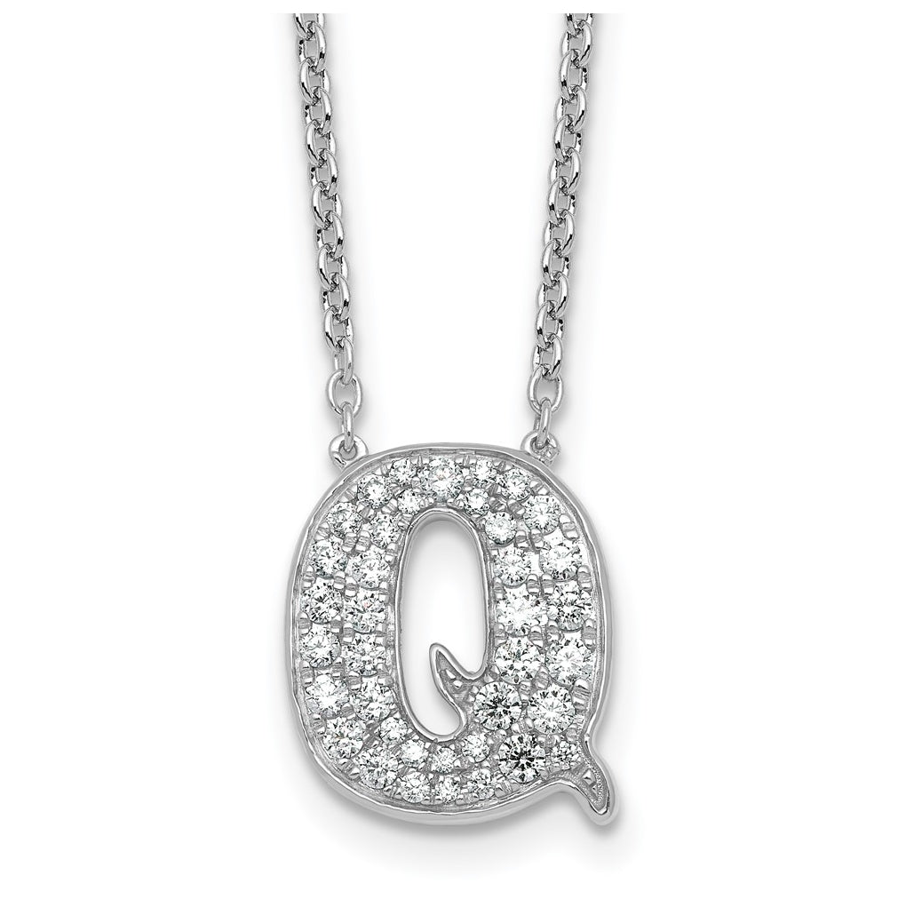14k White Gold Lab Grown Diamond VS+ F+ Complete Letter 18 inch Initial Necklace