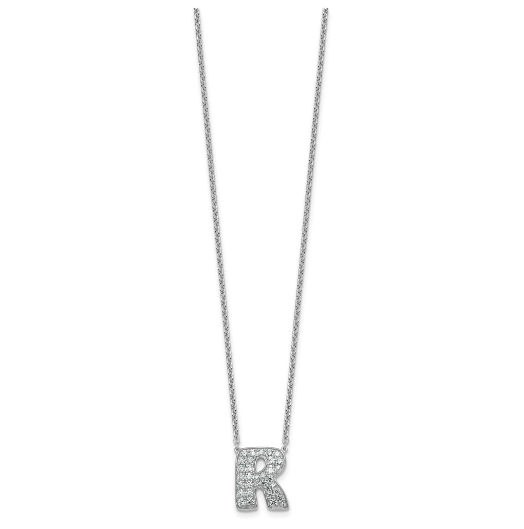 14k White Gold Lab Grown Diamond VS+ F+ Complete Letter 18 inch Initial Necklace