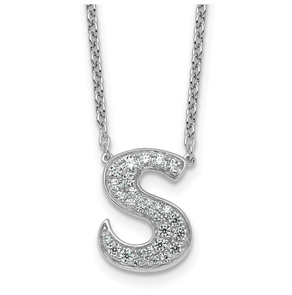 14k White Gold Lab Grown Diamond VS+ F+ Complete Letter 18 inch Initial Necklace