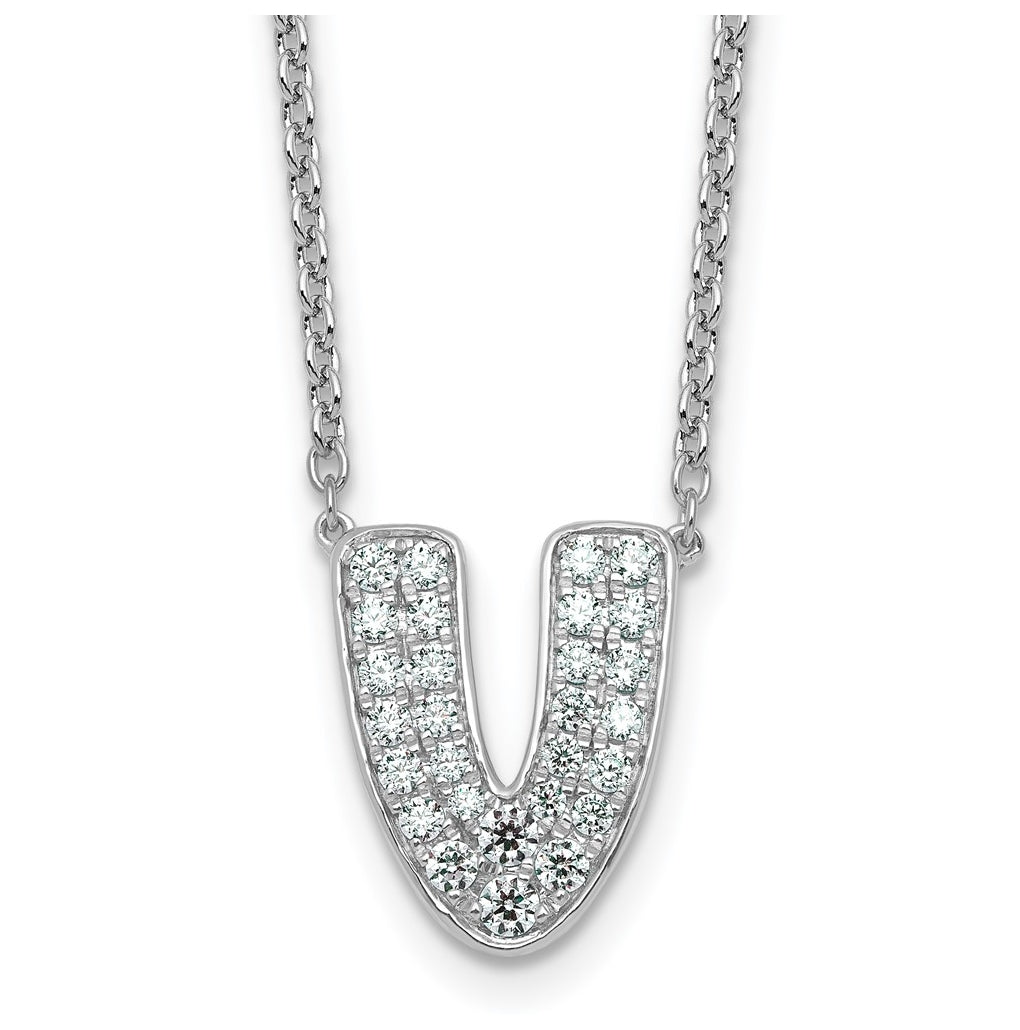 14k White Gold Lab Grown Diamond VS+ F+ Complete Letter 18 inch Initial Necklace