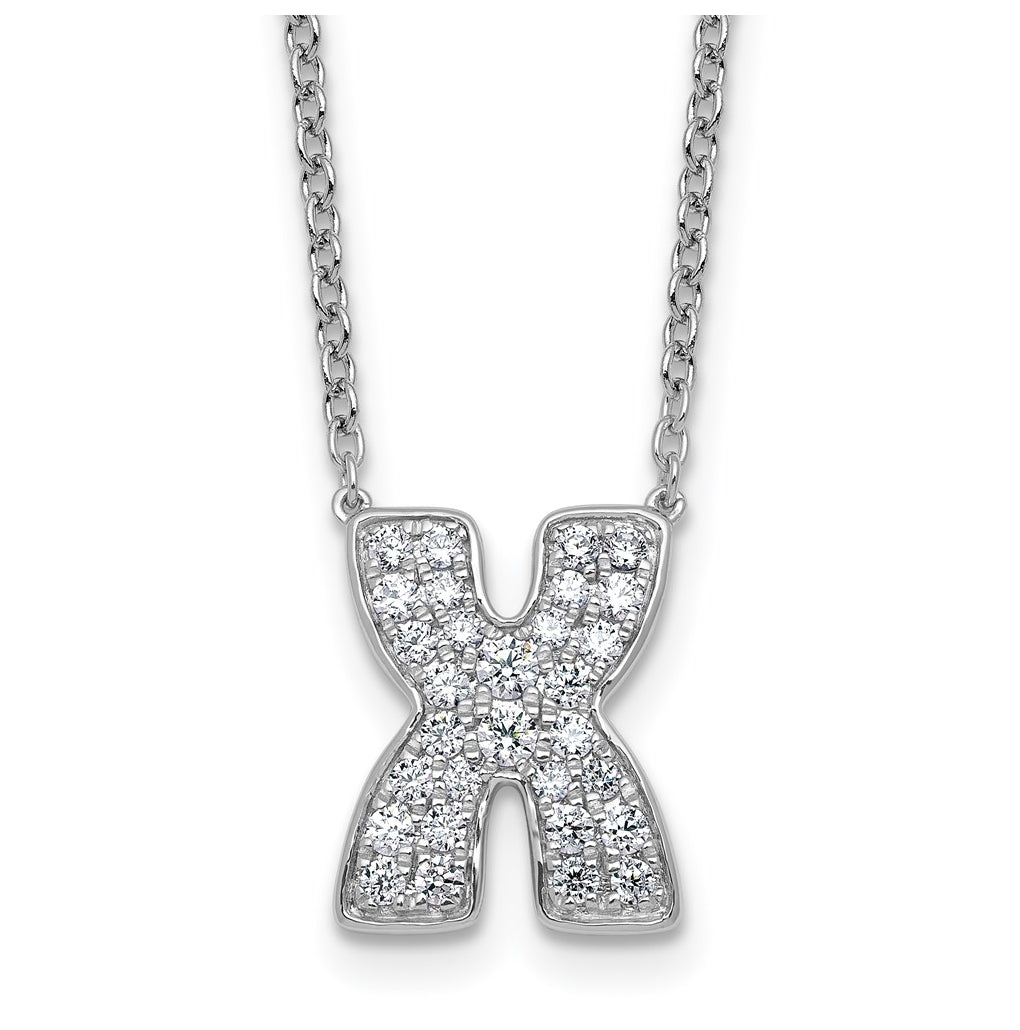 14k White Gold Lab Grown Diamond VS+ F+ Complete Letter 18 inch Initial Necklace