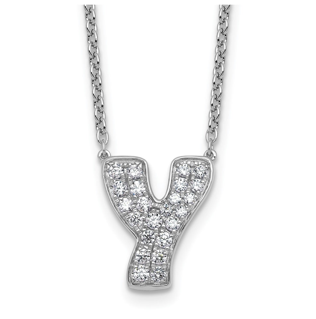 14k White Gold Lab Grown Diamond VS+ F+ Complete Letter 18 inch Initial Necklace