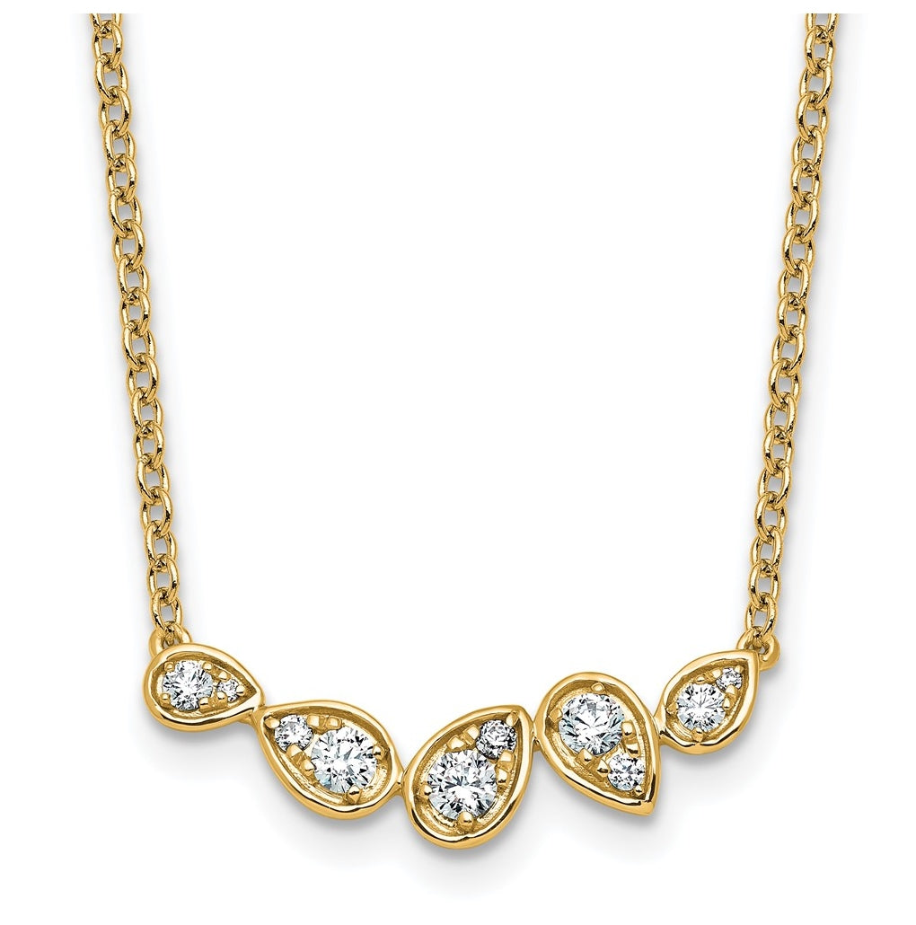 14k Yellow Gold 3/4 carat Lab Grown Diamond VS+ F+ Round Complete 18 inch Pear-Link Bar Necklace