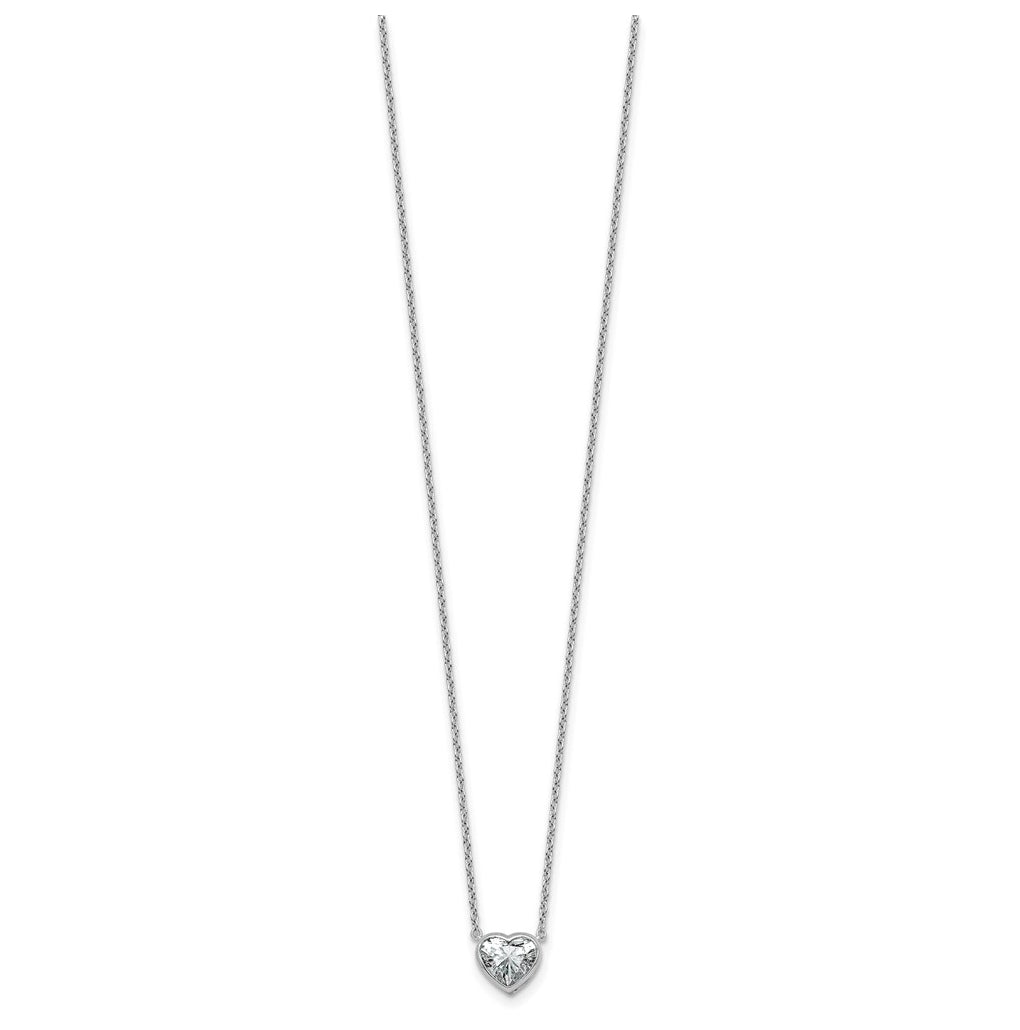 14k White Gold 1 carat Certified Lab Grown Diamond VS+ F+ Heart Complete 18 inch Bezel Set Solitaire Necklace