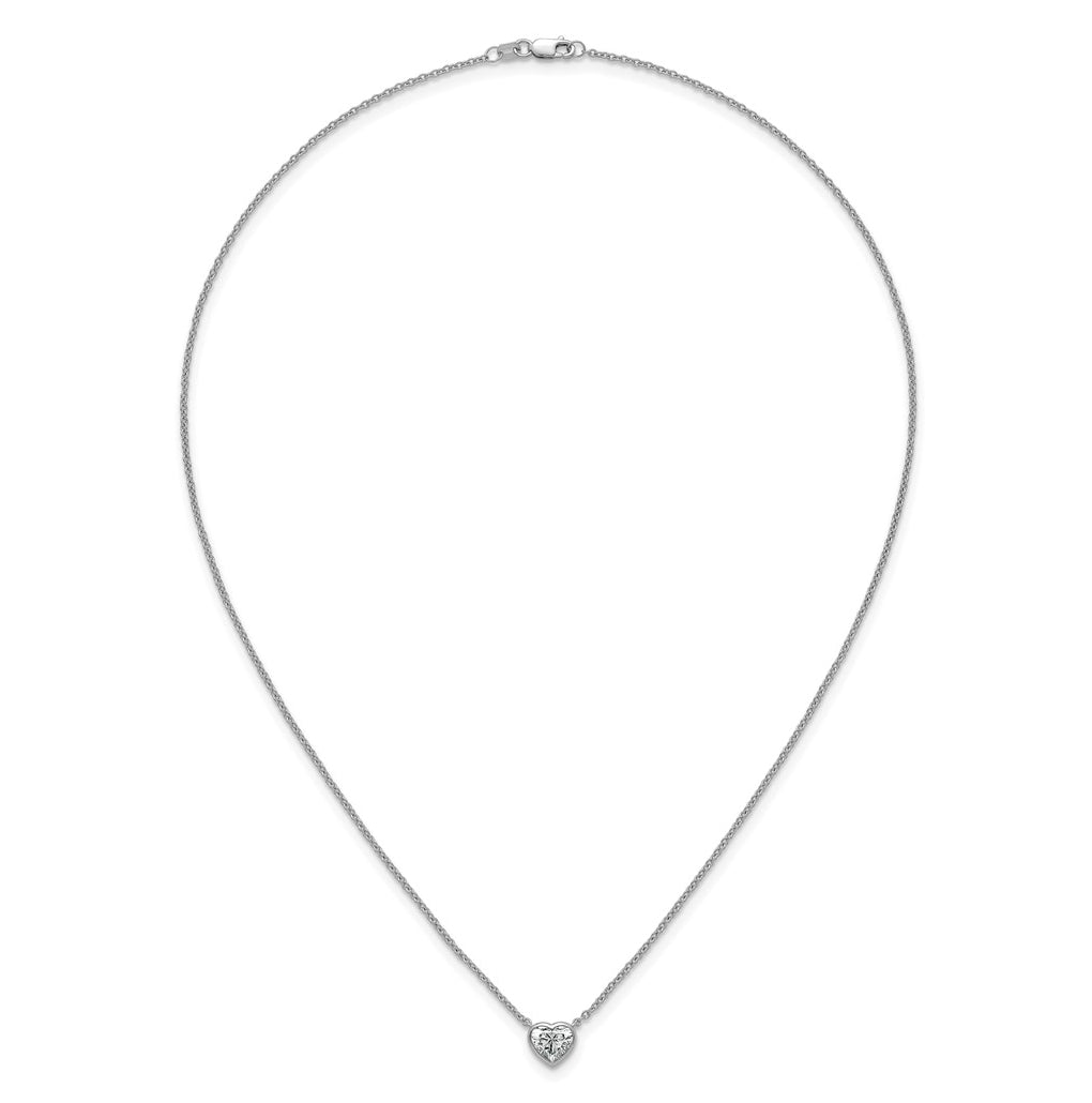 14k White Gold 1 carat Certified Lab Grown Diamond VS+ F+ Heart Complete 18 inch Bezel Set Solitaire Necklace