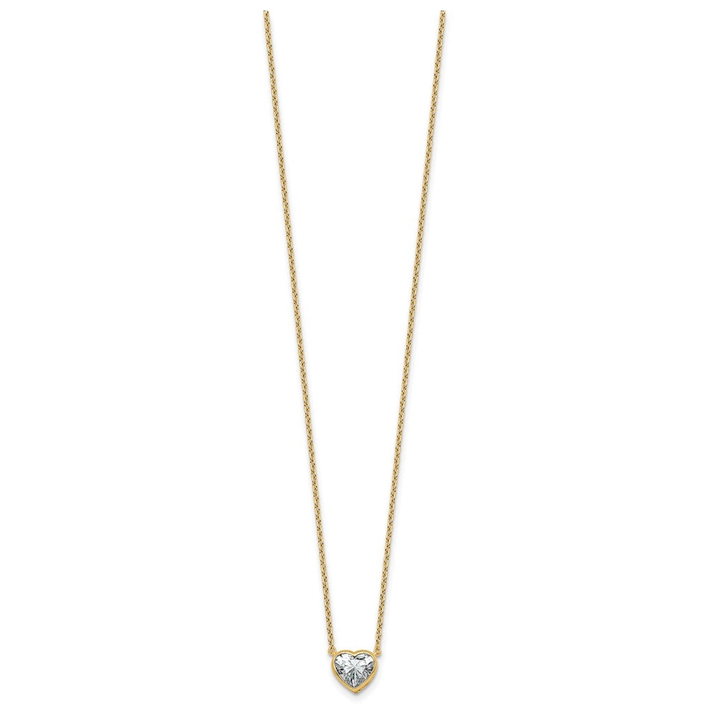 14k Yellow Gold 1 carat Certified Lab Grown Diamond VS+ F+ Heart Complete 18 inch Bezel Set Solitaire Necklace
