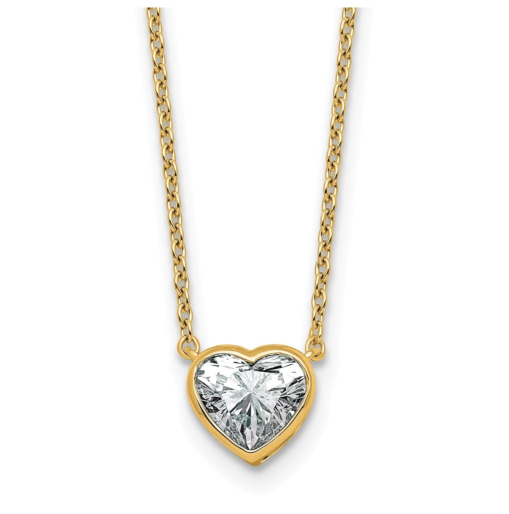 14k Yellow Gold 1 carat Certified Lab Grown Diamond VS+ F+ Heart Complete 18 inch Bezel Set Solitaire Necklace