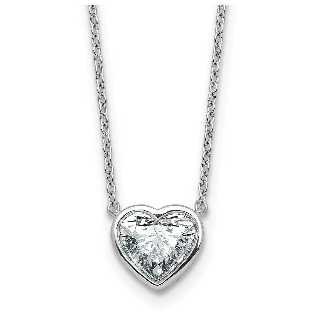 14k White Gold 1 1/2 carat Certified Lab Grown Diamond VS+ F+ Heart Complete 18 inch Bezel Set Solitaire Necklace