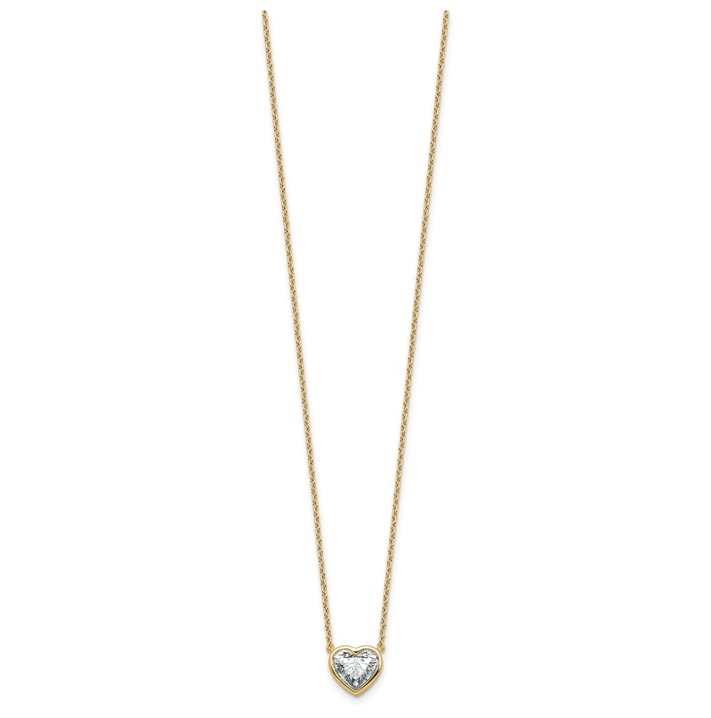 14k Yellow Gold 1 1/2 carat Certified Lab Grown Diamond VS+ F+ Heart Complete 18 inch Bezel Set Solitaire Necklace