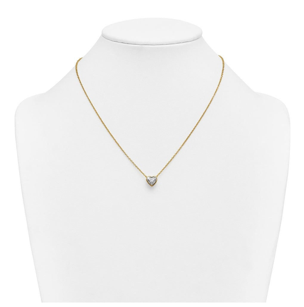 14k Yellow Gold 1 1/2 carat Certified Lab Grown Diamond VS+ F+ Heart Complete 18 inch Bezel Set Solitaire Necklace