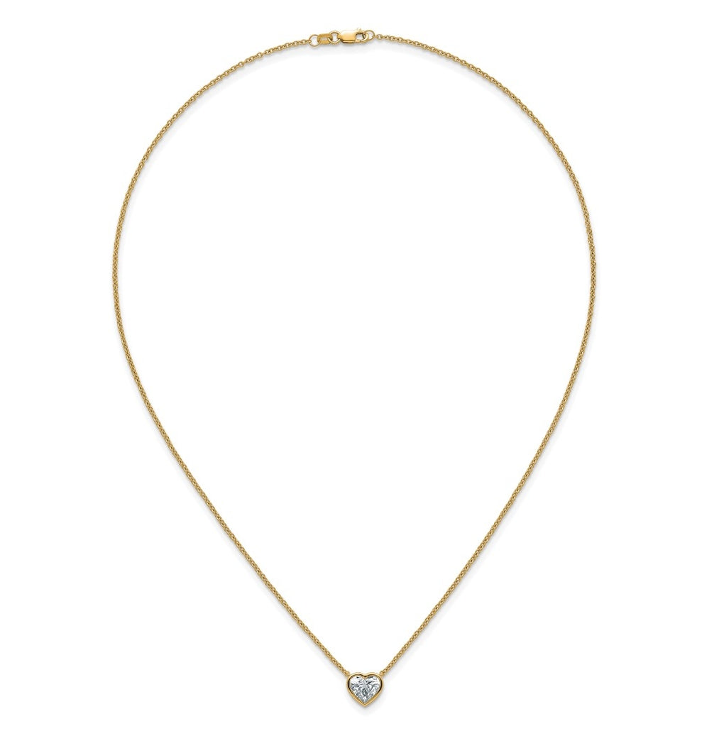 14k Yellow Gold 1 1/2 carat Certified Lab Grown Diamond VS+ F+ Heart Complete 18 inch Bezel Set Solitaire Necklace