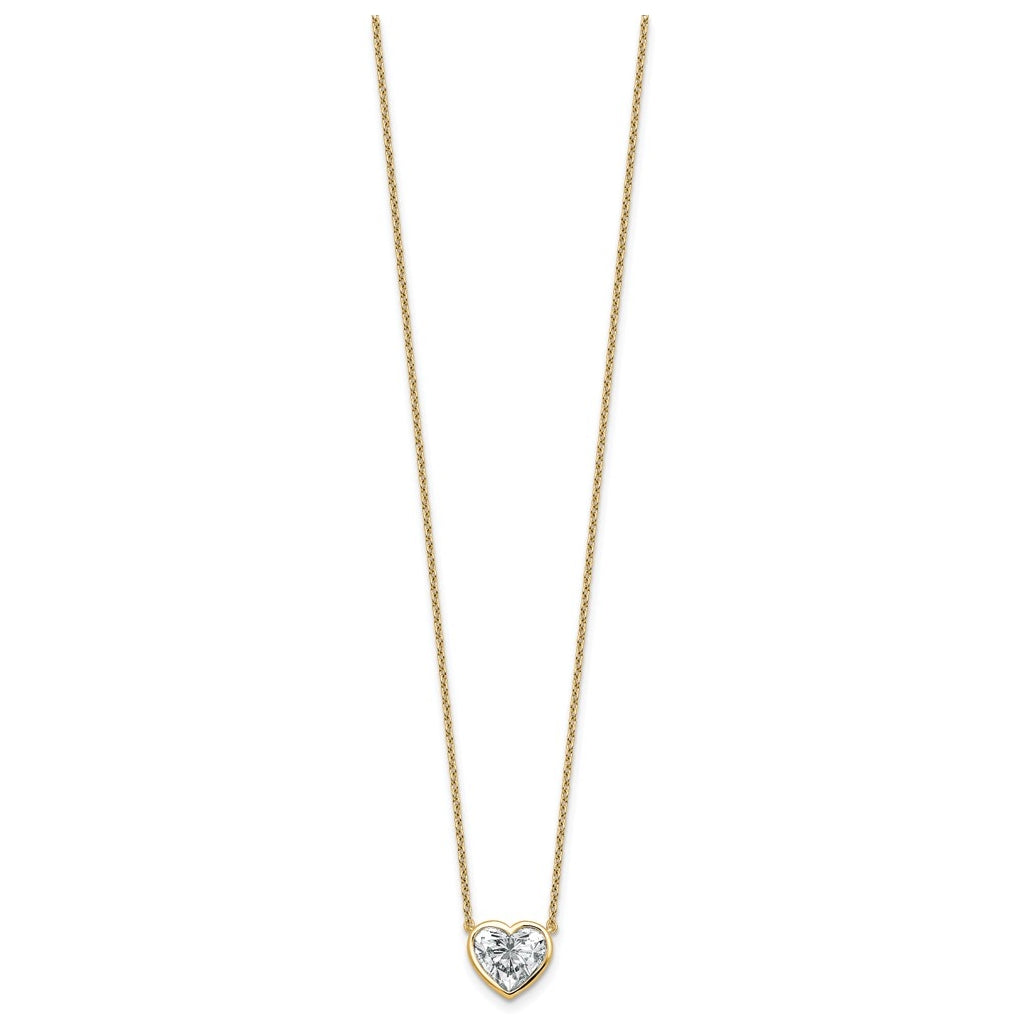 14k Yellow Gold 2 carat Certified Lab Grown Diamond VS+ F+ Heart Complete 18 inch Bezel Set Solitaire Necklace