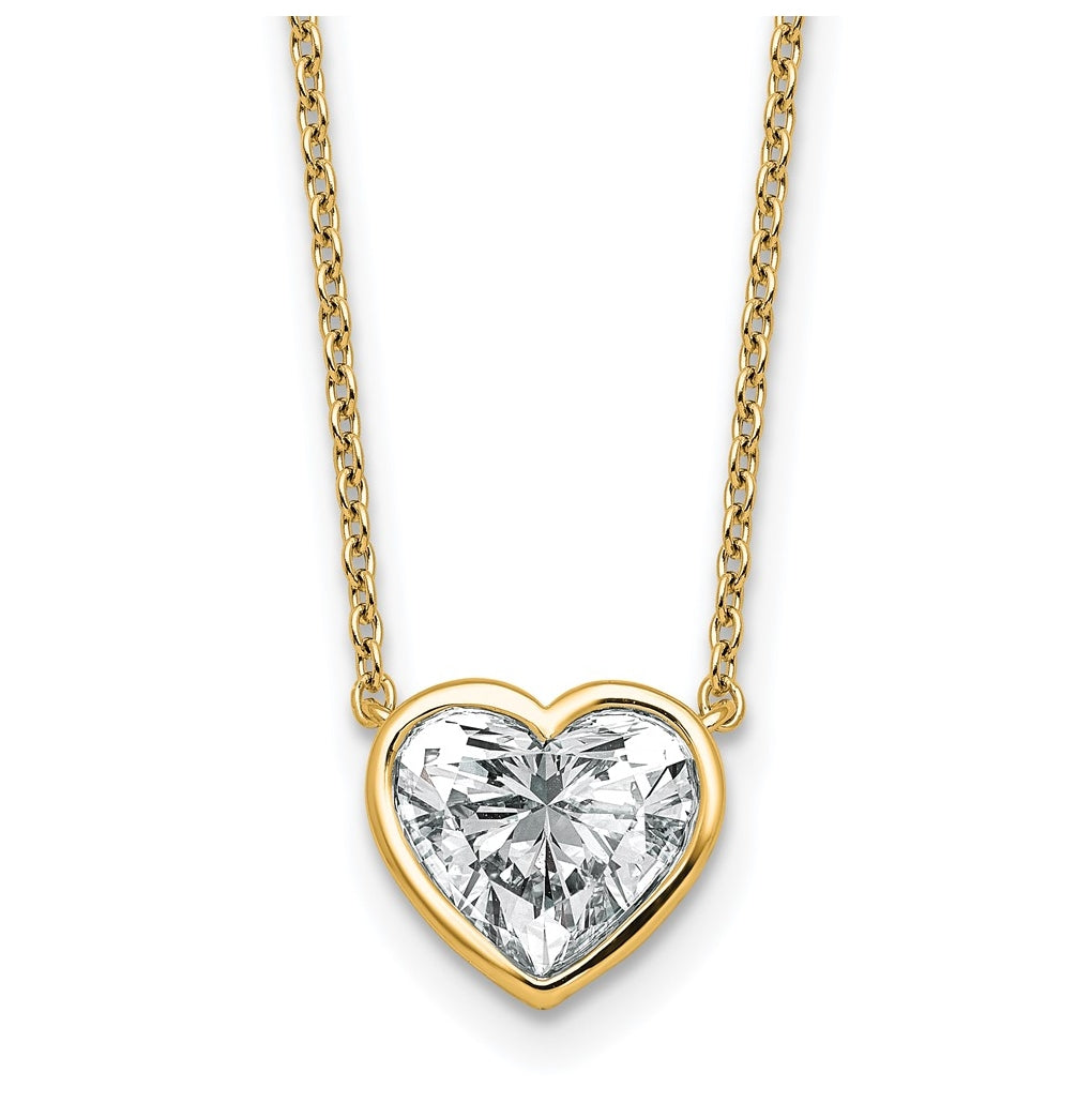 14k Yellow Gold 2 carat Certified Lab Grown Diamond VS+ F+ Heart Complete 18 inch Bezel Set Solitaire Necklace