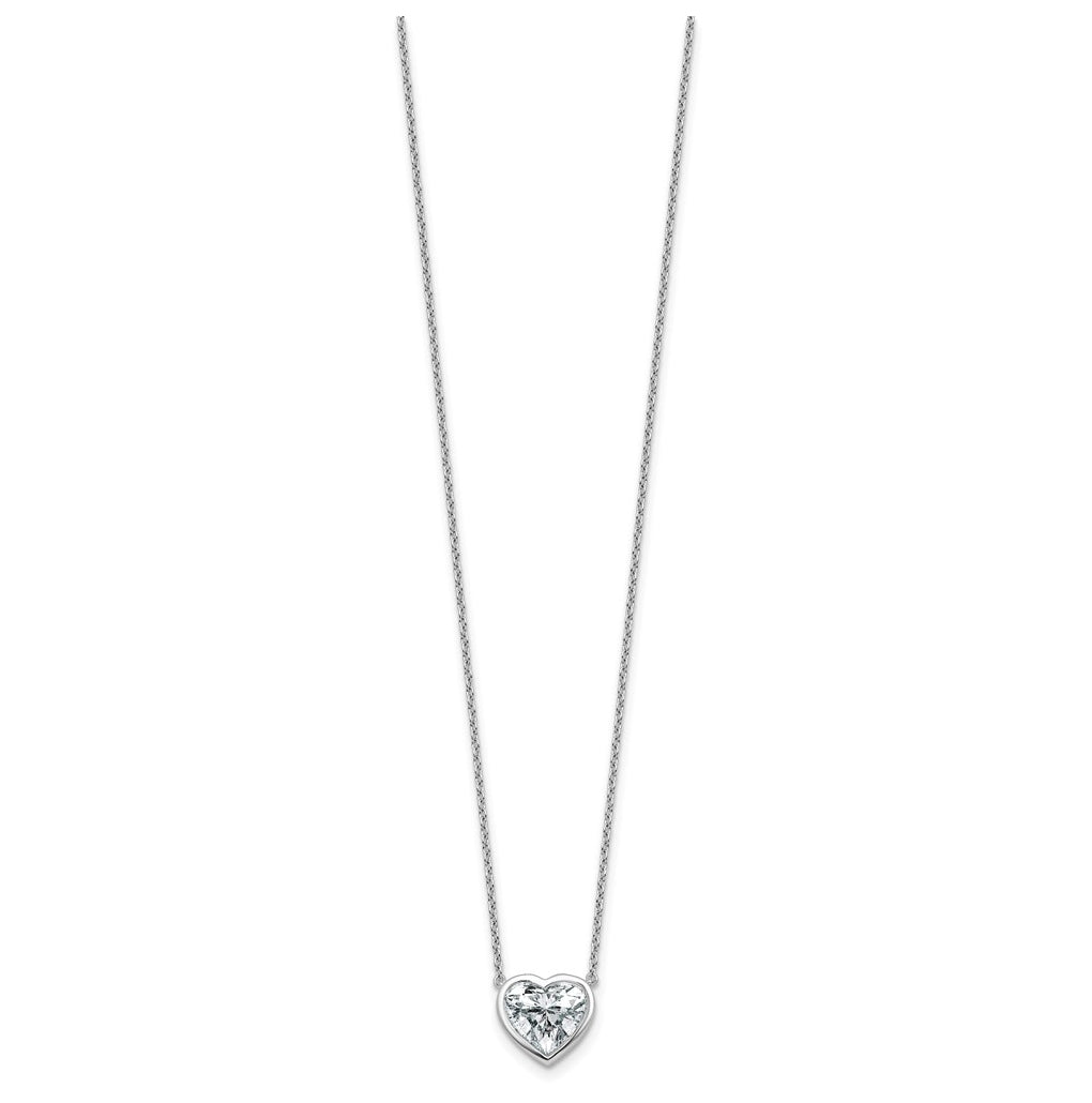 14k White Gold 2 1/2 carat Certified Lab Grown Diamond VS+ F+ Heart Complete 18 inch Bezel Set Solitaire Necklace