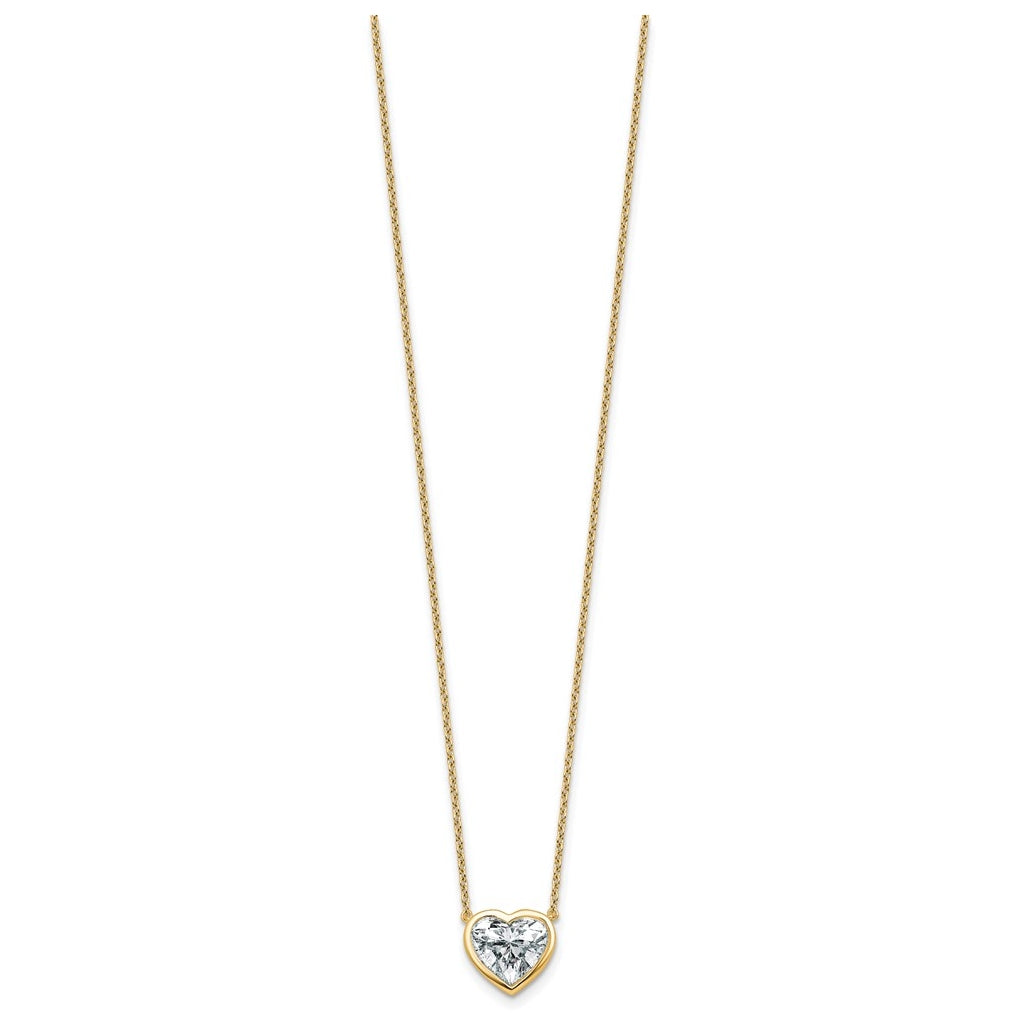 14k Yellow Gold 2 1/2 carat Certified Lab Grown Diamond VS+ F+ Heart Complete 18 inch Bezel Set Solitaire Necklace