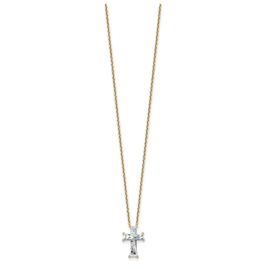 14k Yellow Gold 3 3/4 carat Lab Grown Diamond VS+ F+ Single Stone Complete Cross 18 inch Necklace