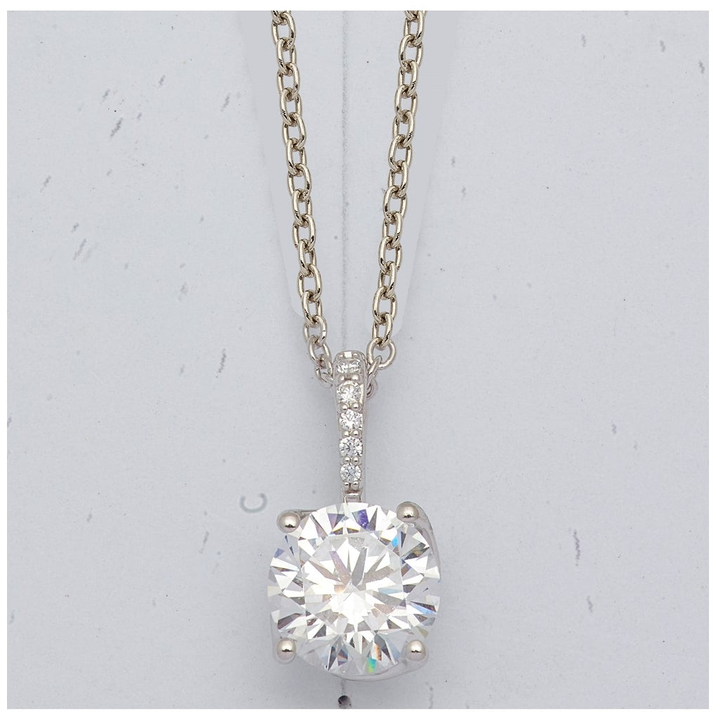 14K White Gold 1ct Lab Grown Dia VS+ F+ Round Complete Twist Pendant Necklace
