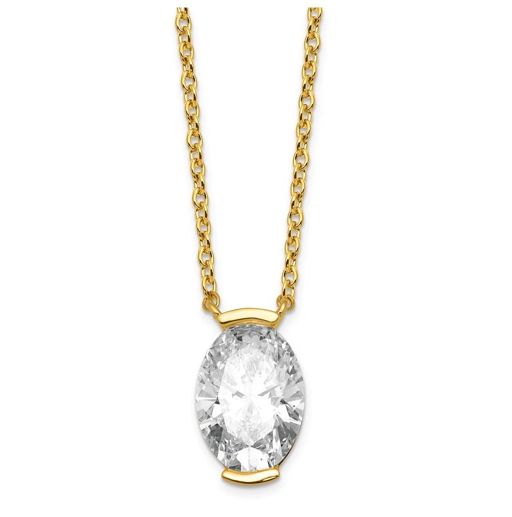14K Yellow Gold 2ct Cert Oval LabGrown Diamond VS+ F+ Half Bezel Comp Pendant Necklace – Elegant Jewelry Gift for Birthday, Anniversary, Engagement, Wedding