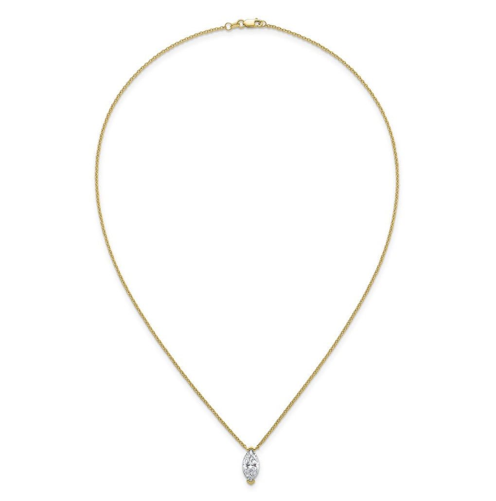14K Yellow Gold Cert Marquise Lab Grown Diamond VS+ F+ Solitaire Pendant Necklace – Elegant Jewelry Gift for Birthday, Anniversary, Engagement, Wedding