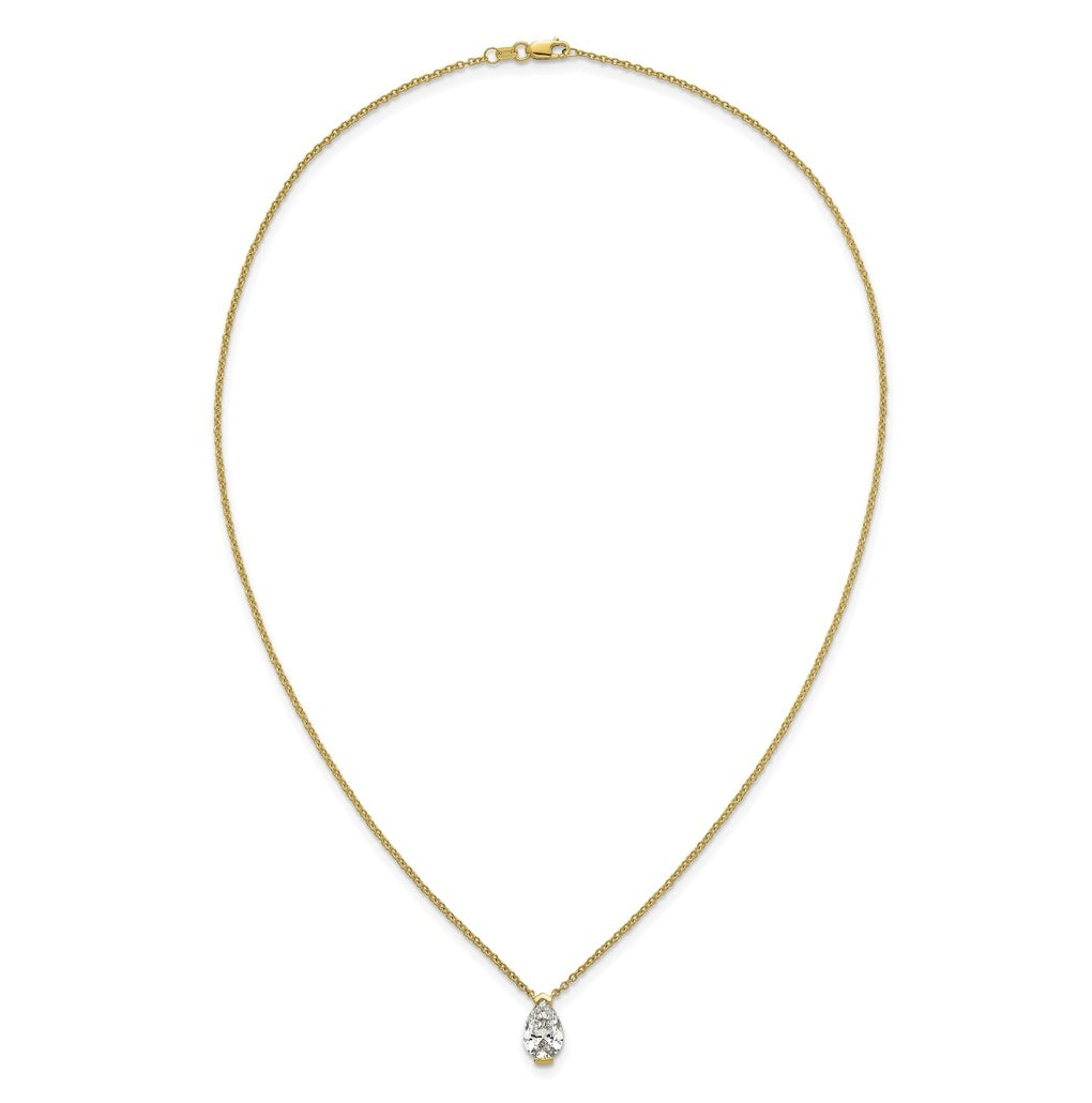 14K Yellow Gold Cert Pear Lab Grown Dia VS+ F+ Half Bezel Comp Pendant Necklace – Elegant Jewelry Gift for Birthday, Anniversary, Engagement, Wedding