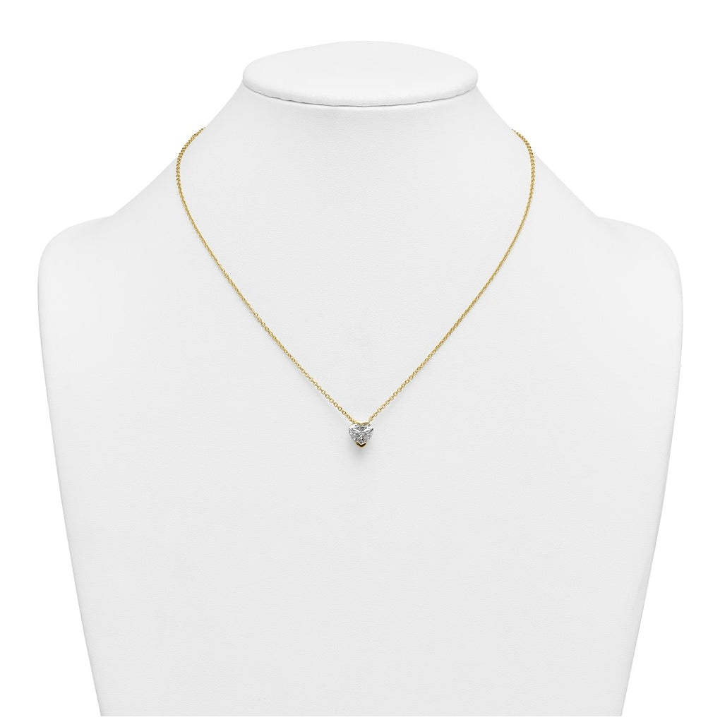 14K Yellow Gold 1ct Cert Heart Lab Grown Diamond VS+ F+ Half Bezel Comp Pendant Necklace – Elegant Jewelry Gift for Birthday, Anniversary, Engagement, Wedding