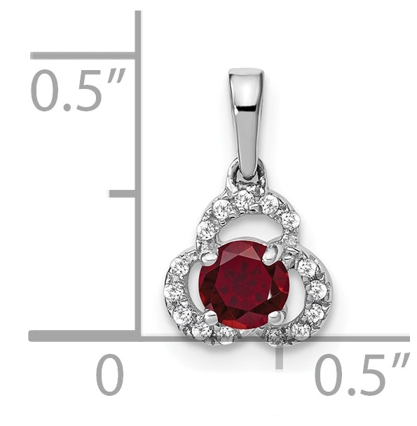 10k White Gold Created Ruby/Diamond Pendant