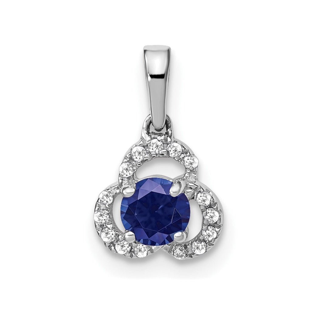 10k White Gold Created Sapphire/Diamond Pendant