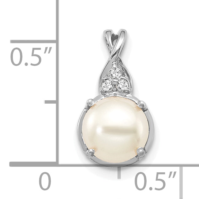 14K White Gold FWC Pearl and Diamond Pendant