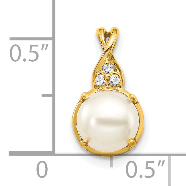 14K Yellow Gold FWC Pearl and Diamond Pendant