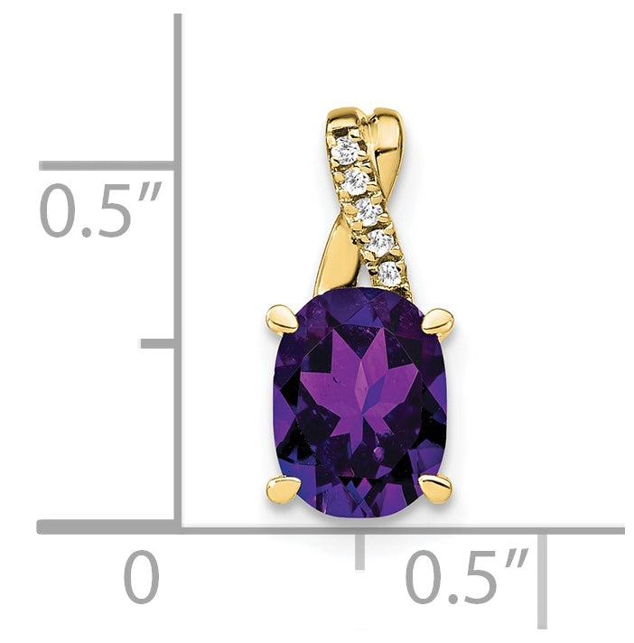 10K Yellow Gold Oval Amethyst and Diamond Pendant