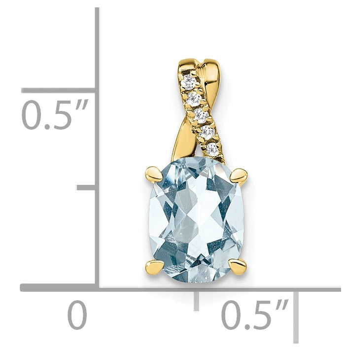 10K Yellow Gold Oval Aquamarine and Diamond Pendant