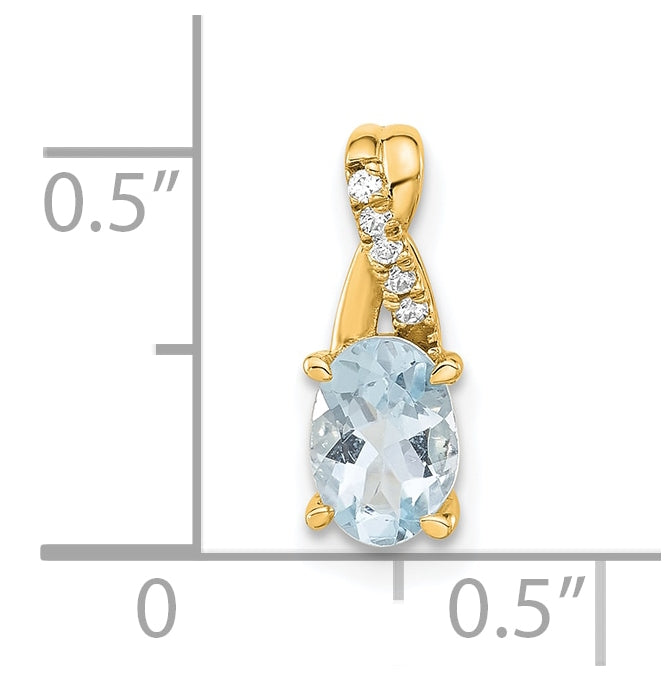 14K Yellow Gold Oval Aquamarine & Diamond Pendant